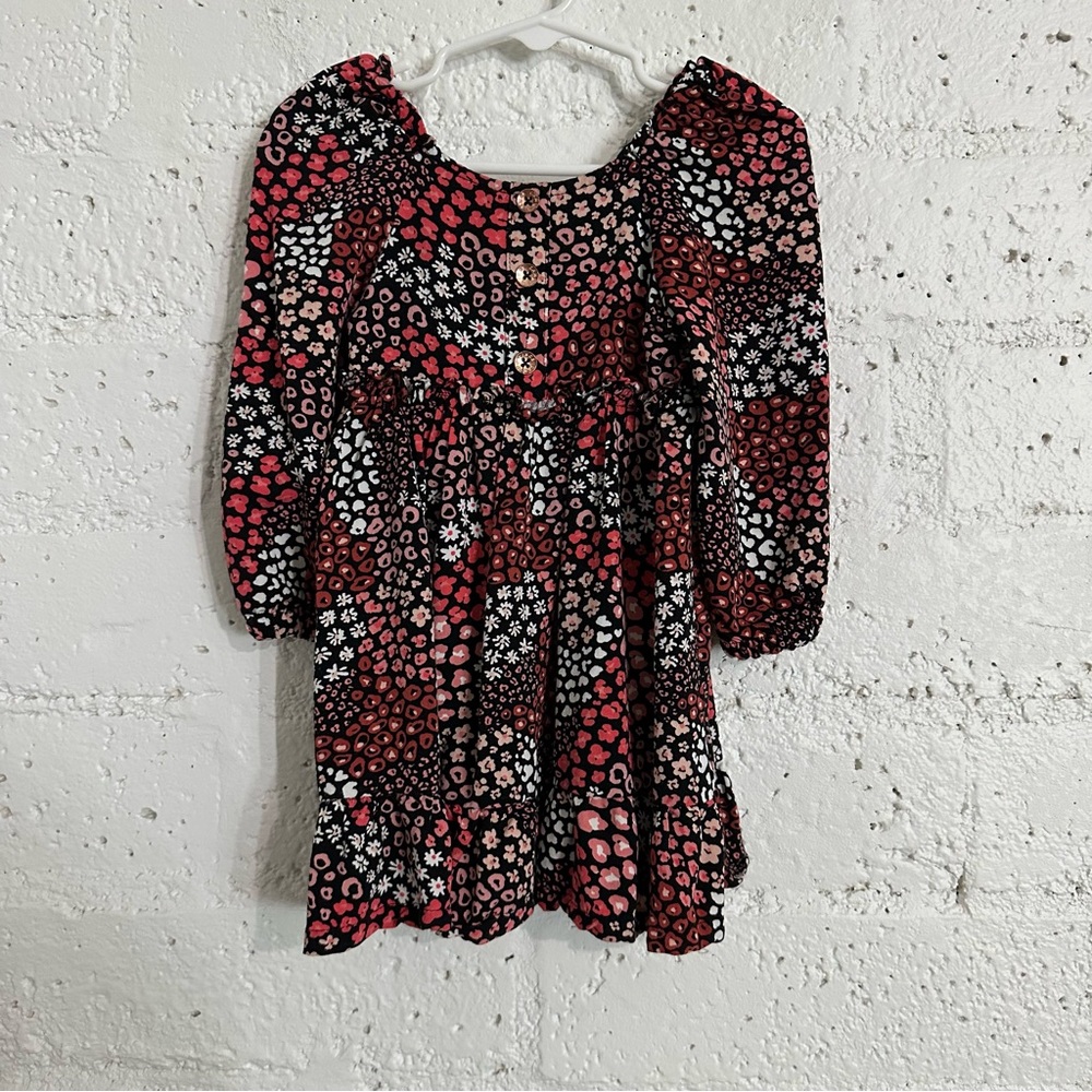 Vince Camuto Girls Dress 2T Black Pink Floral Long Sleeve 100% Rayon AD3